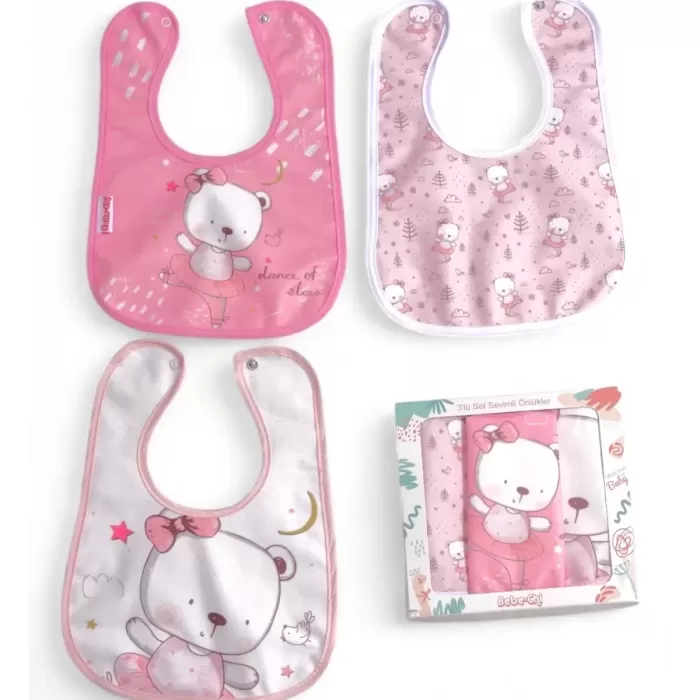 Sevimli Ayı Desen 4lü Set Eko Sıvı Geçirmez Aktivite Ve Mama Önlüğü Kendi Kutusunda 6-24 Ay