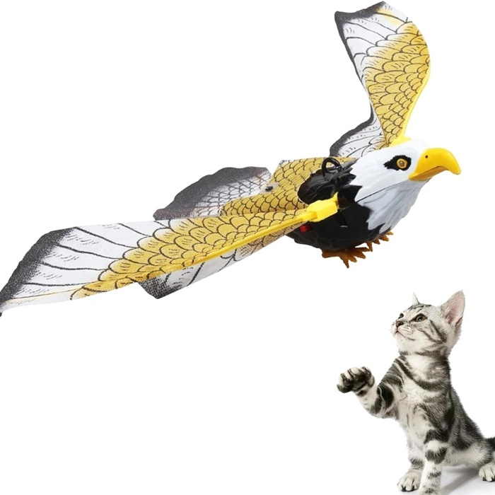 Uçan Kartal Kedi Oyuncağı Sesli Hareketli Işıklı Sabitlenebilir İnteraktif Kuş Kedi Oyuncağı