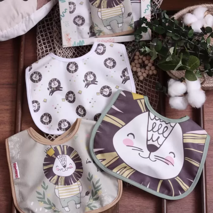 Kaplan Temalı Kare 3 Parça Microfiber Mama Önlüğü Kendi Kutusunda (sıvı Geçirmez) Çıtçıtlı