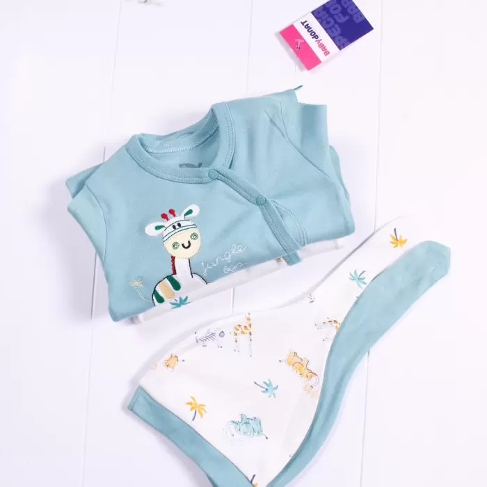 Zürafa Nakışlı Erkek Bebek 4lü Tulum Seti