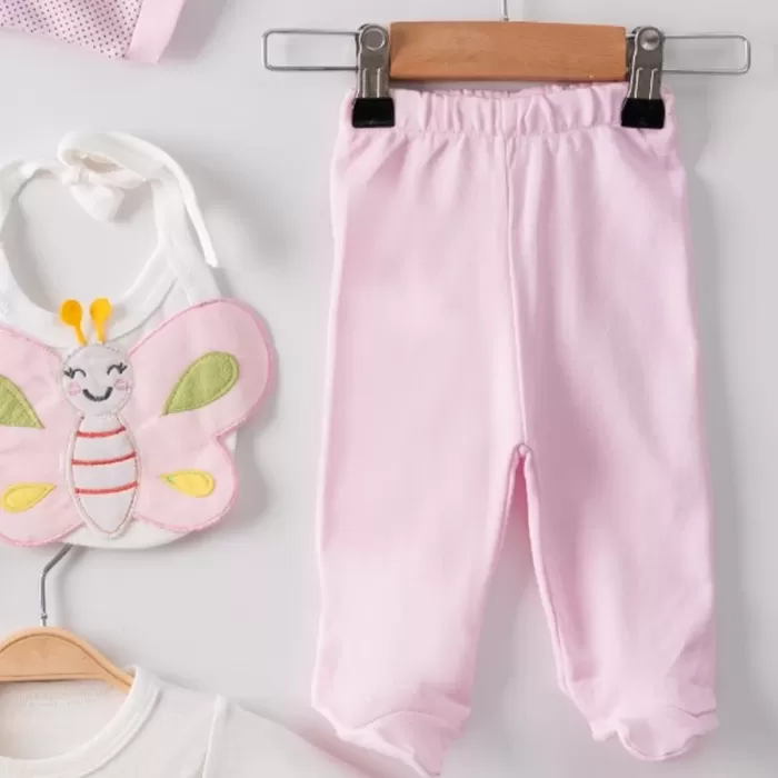Kelebek Nakışlı Puanlı Tulumlu % 100 Pamuk Kız Bebek 5li Set