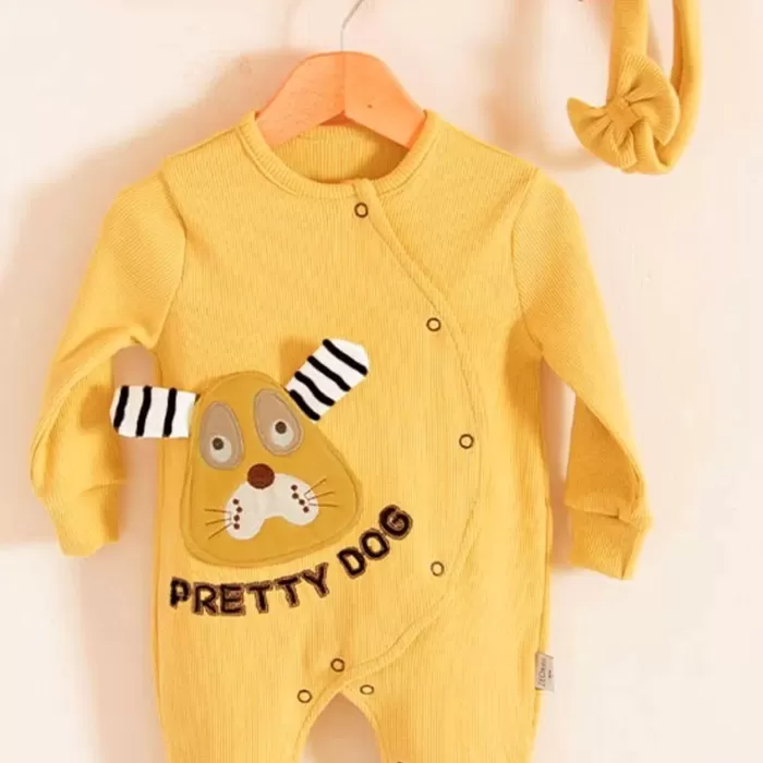 Pretty Dog Nakışlı Bandanalı % 100 Pamuk Kız Bebek Tulumu