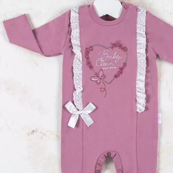 Love Kalp Nakışlı % 100 Pamuk Kız Bebek Tulumu
