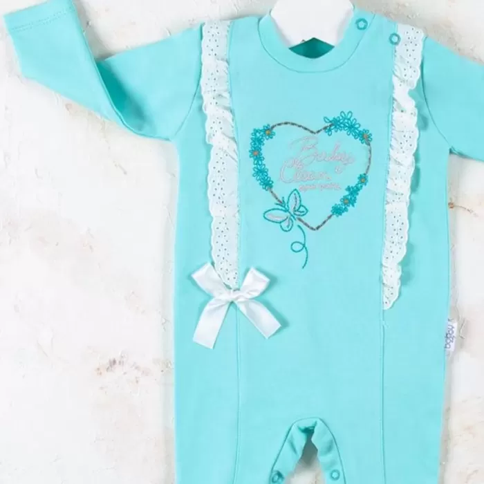 Love Kalp Nakışlı % 100 Pamuk Kız Bebek Tulumu