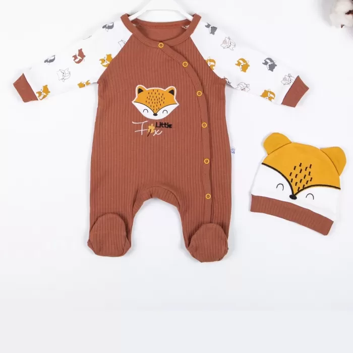 Little Fox Desenli % 100 Pamuk Erkek Bebek Tulumu