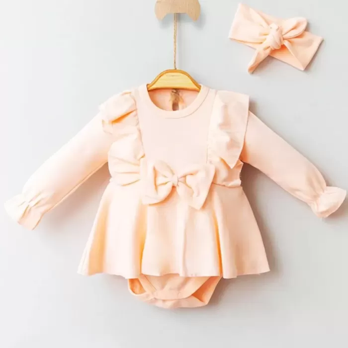 Fiyonklu % 100 Pamuk Kız Bebek Romper