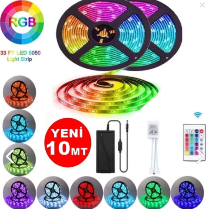10 Mt Animasyonlu Tak Çalıştır Kumandalı Trafolu Rgb Şerit Işık Aydınlatma Şerit Led