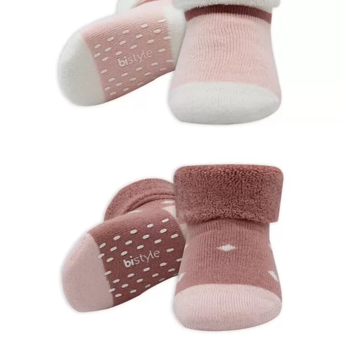 Puanlı Kaymaz Havlu Soket Çorap 2li Bs10502 Pudra Pembe