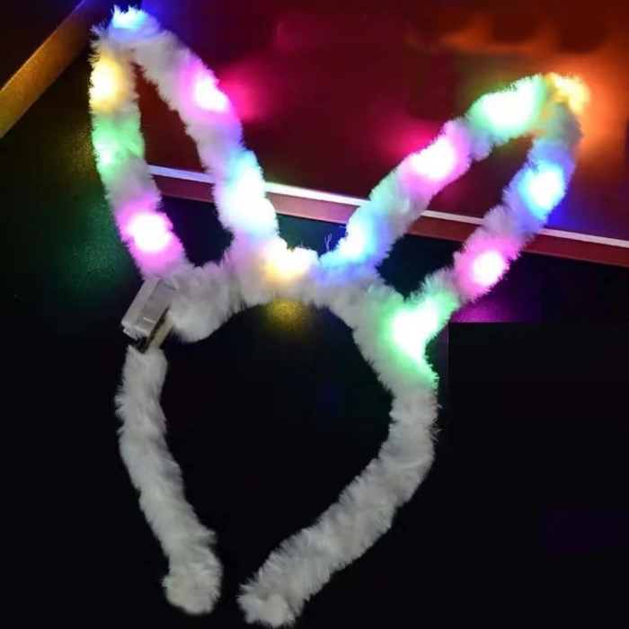 Led Işıklı Peluş Pofuduk Tavşan Kulak Tavşan Taç Beyaz 17x23 Cm