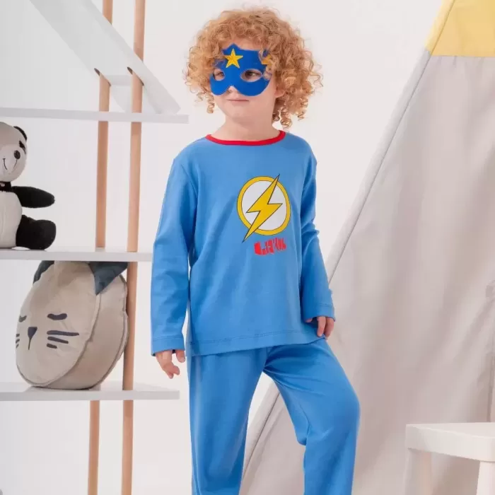 Heros Desenli Çanta Ve Maskeli % 100 Pamuk Erkek Çocuk Pijama Takımı