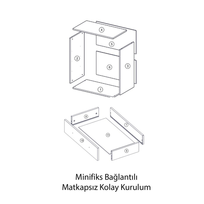 Komodin Marbella K3 Parlak Beyaz-kahverengi Çekmeceli Ahşap Komodin Yatak Odası