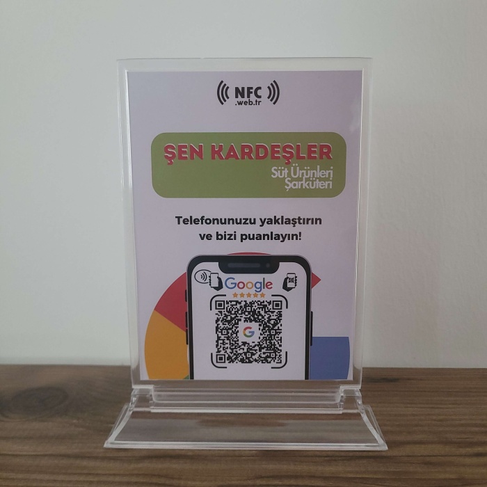 Logolu Masa Üstü NFC ve QR Kodlu Google Yorum ve Puanlama Standı Föylük TASARIM 221