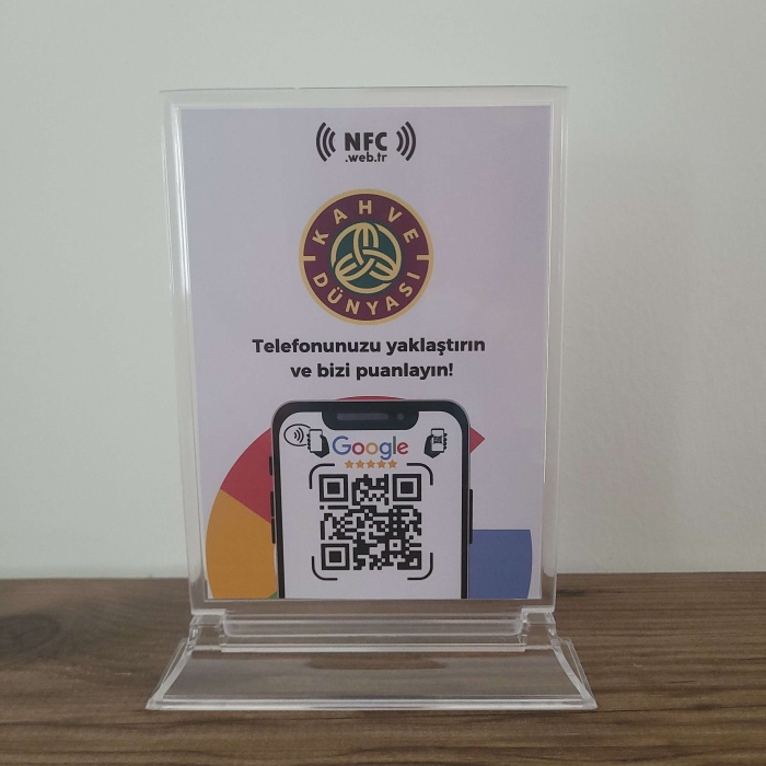 Logolu Masa Üstü NFC ve QR Kodlu Google Yorum ve Puanlama Standı Föylük TASARIM 221