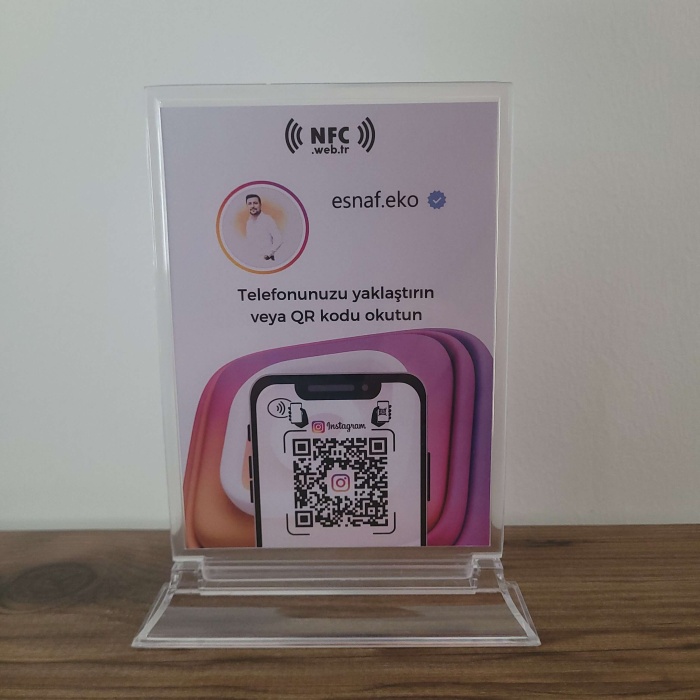 Logolu Masa Üstü NFC ve QR Kodlu İnstagram Takip Standı Föylük TASARIM 231