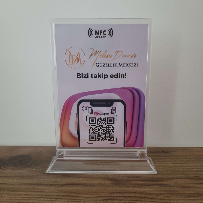 Logolu Masa Üstü NFC ve QR Kodlu İnstagram Takip Standı Föylük TASARIM 231