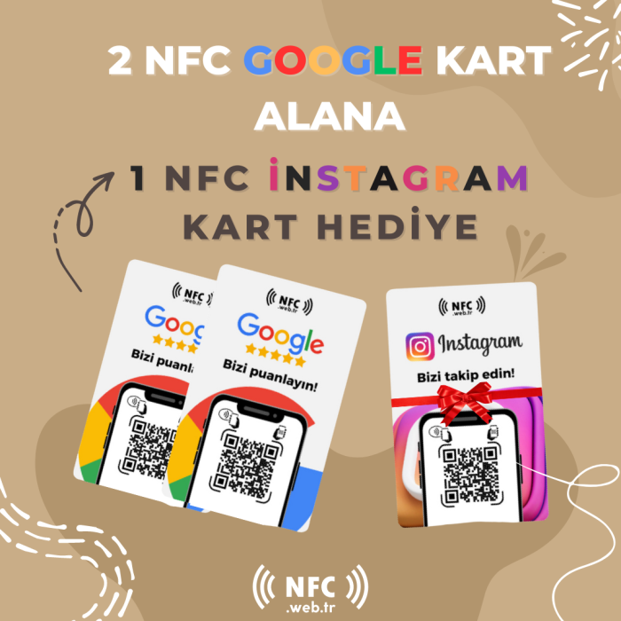 2 NFC Google Yorum Kartı alana 1 NFC İnstagram Takip Kartı HEDİYE