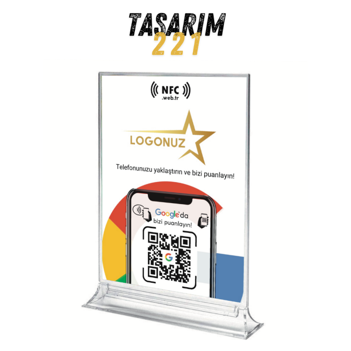 Logolu Masa Üstü NFC ve QR Kodlu Google Yorum ve Puanlama Standı Föylük TASARIM 221