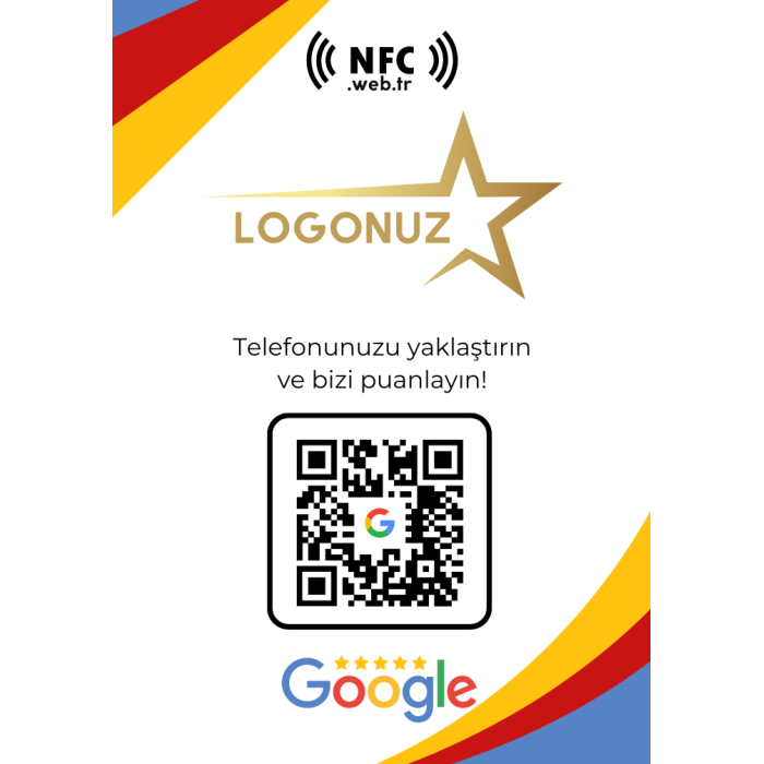 Logolu Masa Üstü NFC ve QR Kodlu Google Yorum ve Puanlama Standı Föylük TASARIM 223