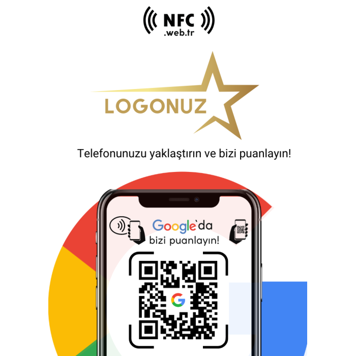 Logolu Masa Üstü NFC ve QR Kodlu Google Yorum ve Puanlama Standı Föylük TASARIM 221