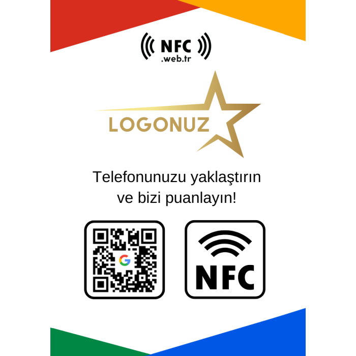 Logolu Masa Üstü NFC ve QR Kodlu Google Yorum ve Puanlama Standı Föylük TASARIM 222