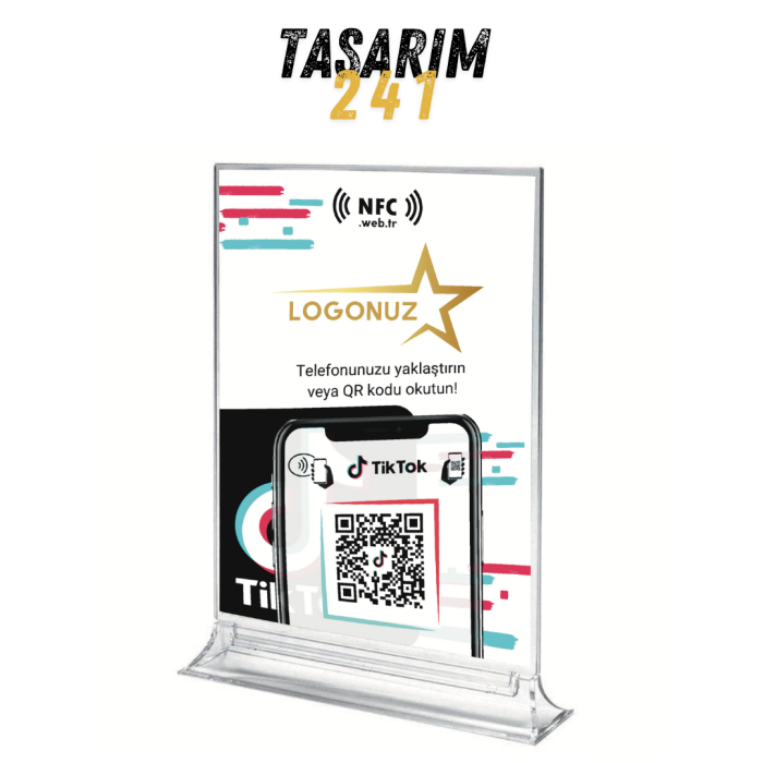 Logolu Masa Üstü NFC ve QR Kodlu TikTok Takip Standı Föylük TASARIM 241