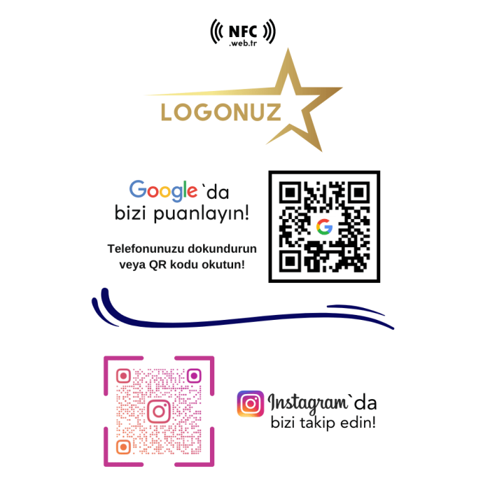 NFC Google Yorum ve NFC İnstagram Takip Masaüstü Standı TASARIM 323