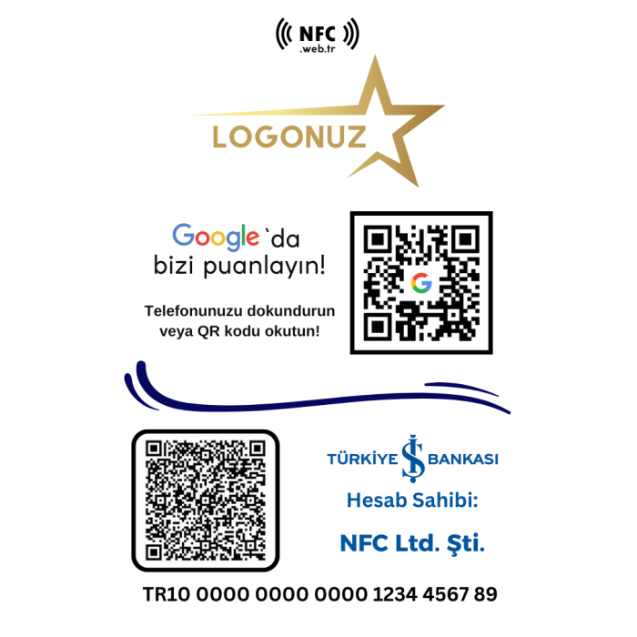 QR Kod Ödeme & NFC Google Yorum Masaüstü Standı TASARIM 322