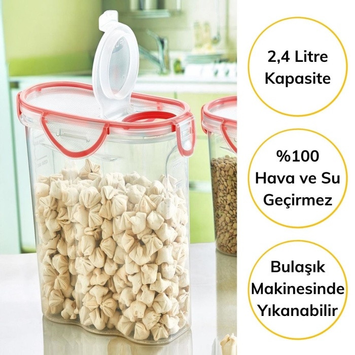 Kilitli Kapaklı Contalı Hava,Su Sıvı Geçirmez 2,4 Litre Erzak Saklama Kabı-SA590 (4172)