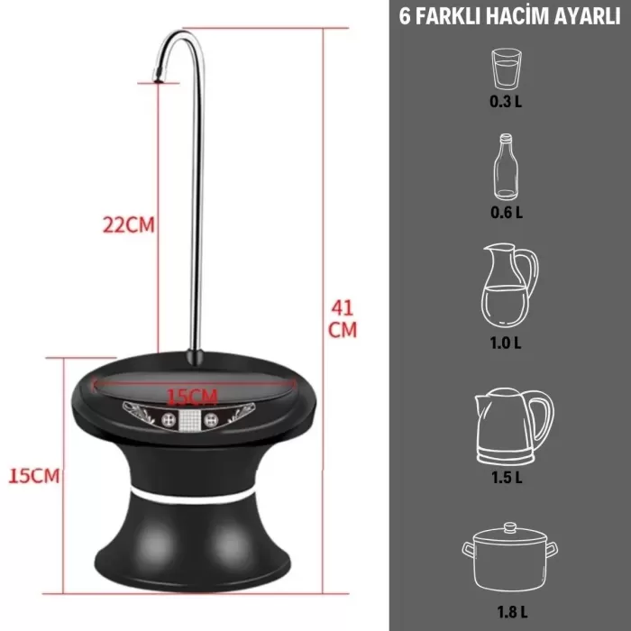 6 Farklı Su Hacim Ayarlı Standlı Damacana Üstü Sehpalı Model Damacana Pompası (4172)