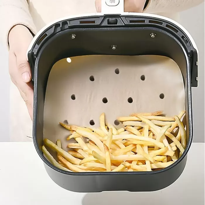 250 Adet Air Fryer Pişirme Kağıdı Tek Kullanımlık Hava Fritöz Yağ Geçirmez Yapışmaz Gıda Pişirme Kağıdı Delikli Kare Model (4172)