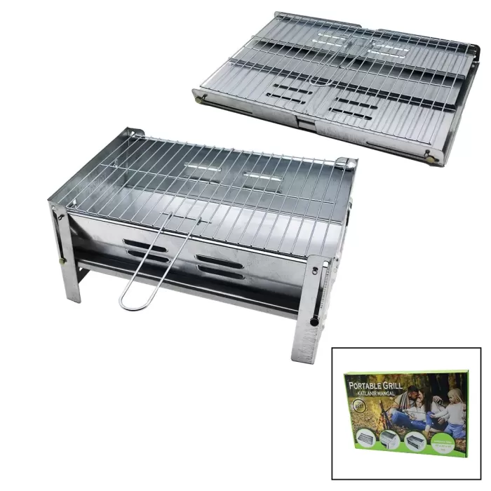 PORTABLE GRILL  KOMPLE KATLANIR  PORTATİF - PRATİK GALVANİZ METAL MANGAL  27X40X20CM (4172)