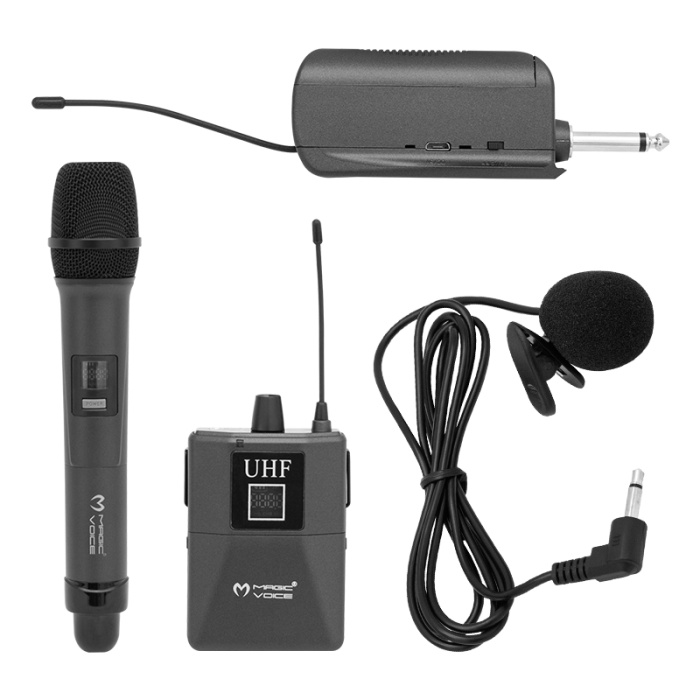 MAGICVOICE MV-1305YE UHF 1 EL + 1 YAKA EKRANLI KABLOSUZ TELSİZ MİKROFON (4172)