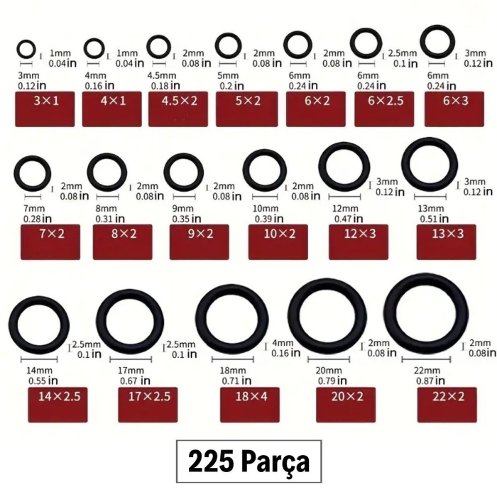 225 Parça Kauçuk Conta Seti ,Kendiliğinden Saklama Kutulu O Halkası Seti (4172)