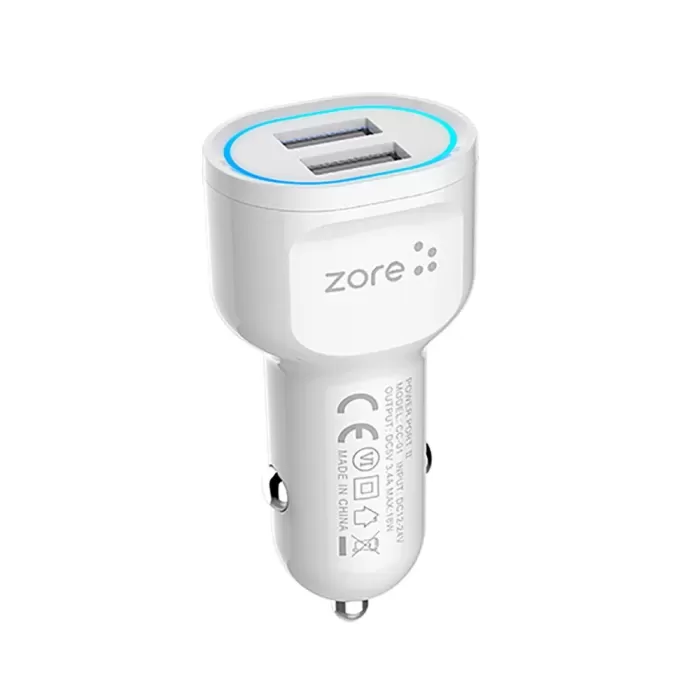 Zore Cc-01 Hızlı Şarj Özellikli Led Işıklı Dual Usb Araç Şarj Başlığı 18w