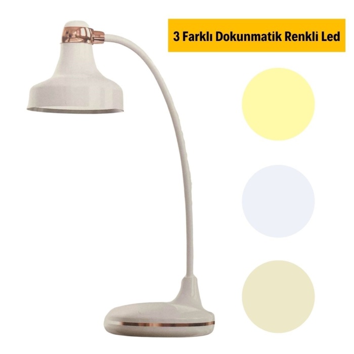 Dokunmatik 3 Farklı LED Işıklı Çalışma Masası Üstü Lamba (4172)