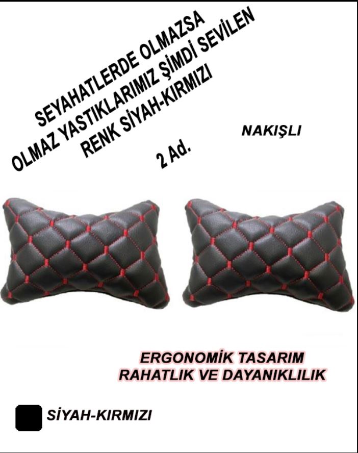 Boyun Yastığı Siyah Deri Kırmızı Desen 2 Ad.