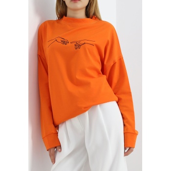 Nakışlı İki İplik Tunik Sweat Oranj - 21173.200.