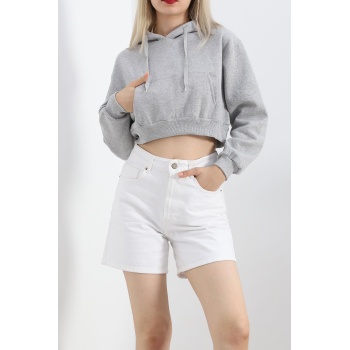 Şardonlu Owersize Crop Sweat Gri - 21391.200.