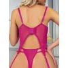 Fuşya Sexy Kadın Dantelli Bodysuit Gecelik Takım