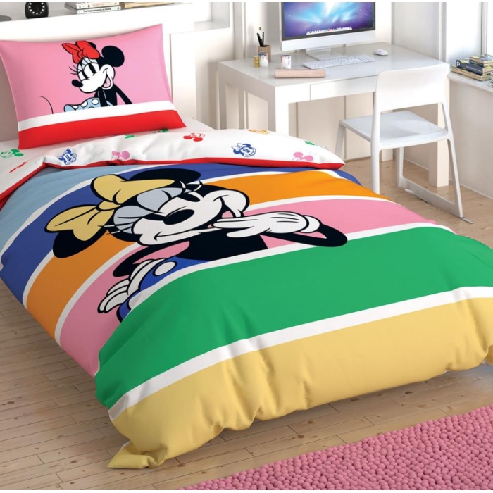 Minnie Mouse Rainbo Tek Kişilik Nevresim Takımı