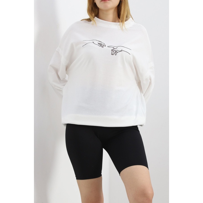 Nakışlı İki İplik Tunik Sweat Ekru - 21173.200.