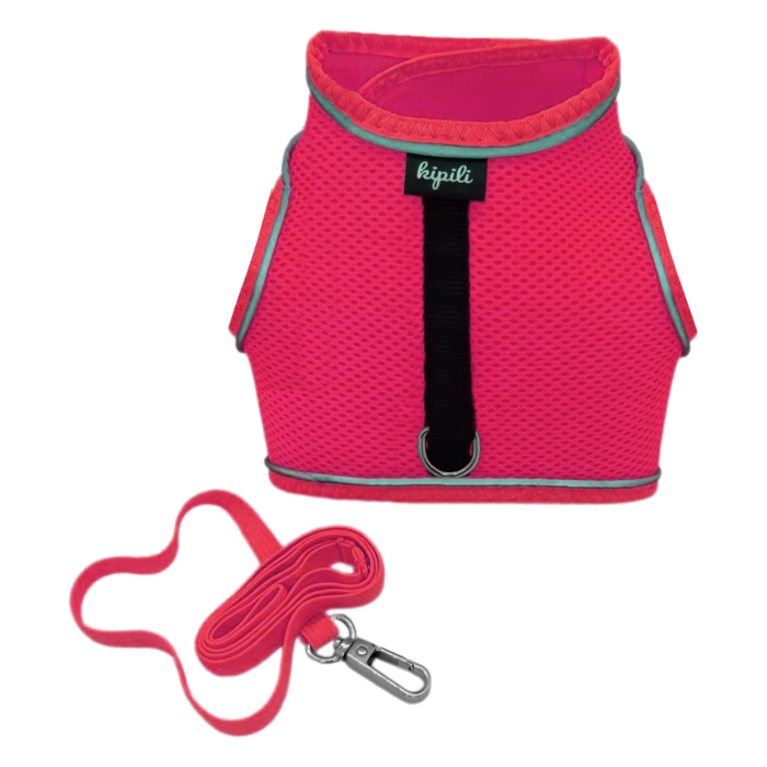 Çift Kilitli Sportif Kedi Köpek Göğüs Tasma Seti 32-40 cm Medium Pembe