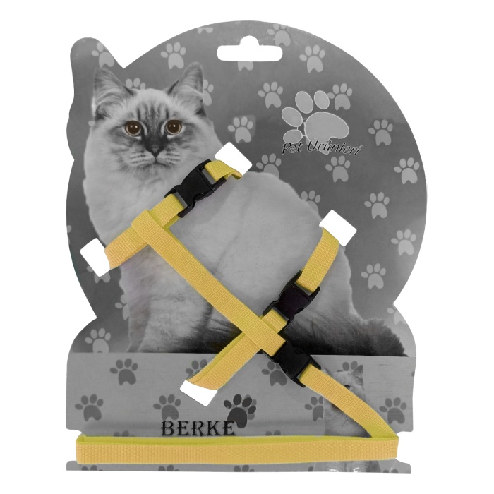 Gezdirme Kayışlı Dokuma Kedi Göğüs Tasma Seti 20*32-120 cm Sarı