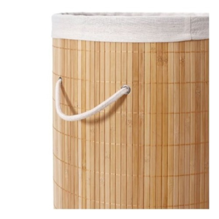 Yuvarlak Bambu Kirli Sepeti Doğal Bambu Malzeme, 50x35cm, Pratik Çamaşır Sepeti, Yıkanabilir Kumaş