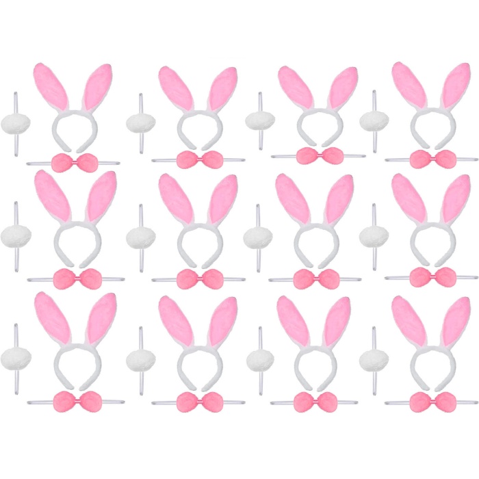 Pembe Tavşan Kostüm Seti – Taç Ponpon Kuyruk 12 li Paket