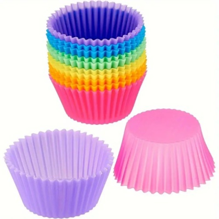 12li Silikon Muffin Kalıbı Seti Yapışmaz & Esnek Fırına Dayanıklı Cupcake ve Kek Kalıpları, 6 Renk
