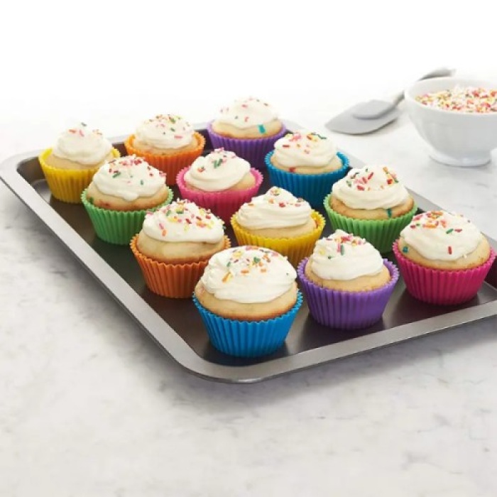 12li Silikon Muffin Kalıbı Seti Yapışmaz & Esnek Fırına Dayanıklı Cupcake ve Kek Kalıpları, 6 Renk