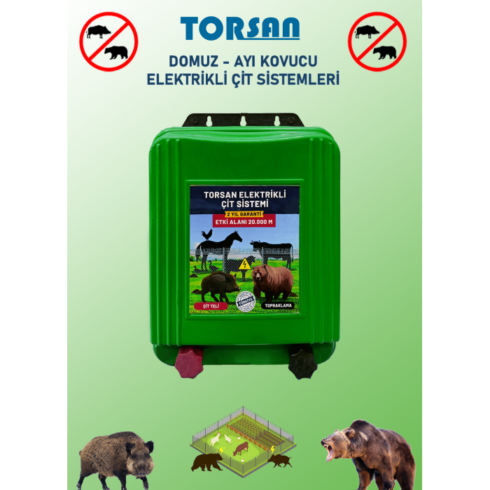 TORSAN 220V ADAPTÖRLÜ PRO 500 Elektrikli Çit Sistemi ( Domuz - Ayı Kovucu ) 500MT