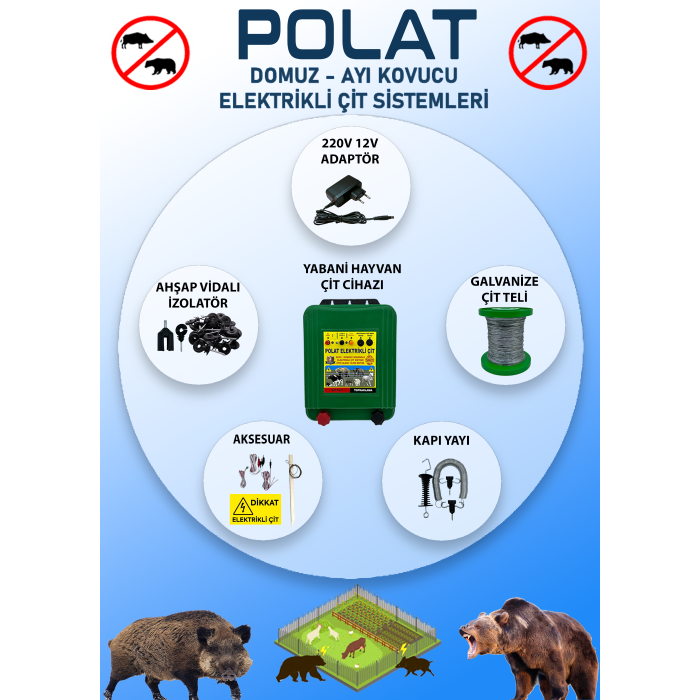 POLAT 220V ADAPTÖRLÜ PRO 1500 Metre (15-20 DÖNÜM) Elektrikli Çit