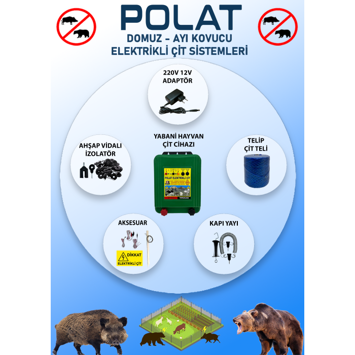 POLAT 220V ADAPTÖRLÜ EKO 1000 Metre (10-15 DÖNÜM) Elektrikli Çit